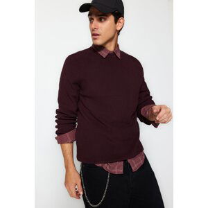 Trendyol Men's Burgundy Regular Fit Crew Neck Thessaloniki Knit Basic Knitwear Sweater