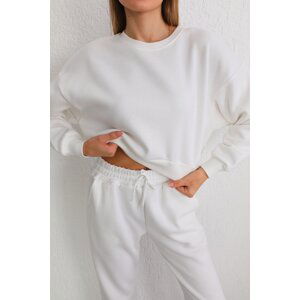 BİKELİFE Women's White Oversize Crop Sweatshirt