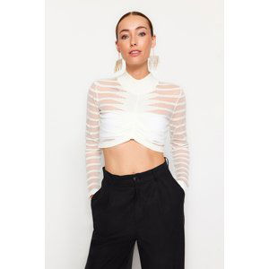 Trendyol Ecru Crop Knitwear Unlined Shiny Transparent Blouse