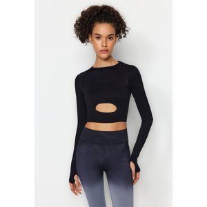 Trendyol Black Seamless Crop Sports Blouse with Thumb Hole and Window/Cut Out Detail
