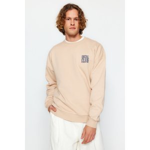 Trendyol Men's Beige More Sustainable Oversize Letter Printed Back Sweatshirt