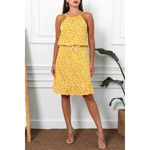 armonika Women's Yellow Halterneck With Tie Waist and Frilly Skirt With Frill Dress