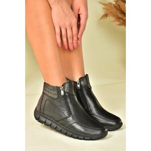 Fox Shoes Black Genuine Leather Comfort Orthopedic Sole Women Boots
