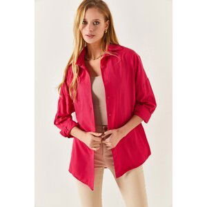 armonika Women's Fuchsia Oversize Long Basic Shirt