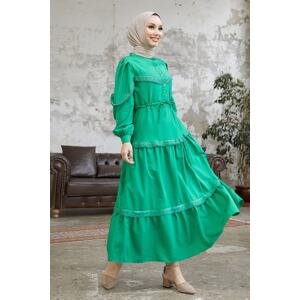 InStyle Guipure Detail Balloon Sleeve Hijab Dress - Green
