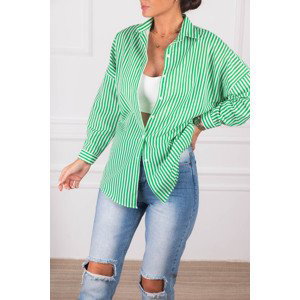 armonika Women's Light Green Striped Oversize Long Basic Shirt