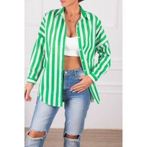 armonika Women's Green Striped Oversize Long Basic Shirt