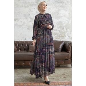 InStyle Viera Shawl Patterned Chiffon Dress with Belted Collar - Black