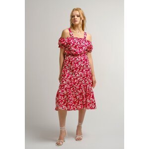 armonika Women's Red Patterned Dress with Straps and Elastic Waist