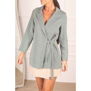 armonika Women's Dark Green Side Tie Herringbone Patterned Cashew Jacket