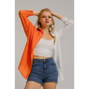 armonika Women's Orange Block Oversize Long Basic Shirt