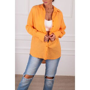 armonika Women's Mustard Oversize Textured Linen Look Wide Cuff Shirt