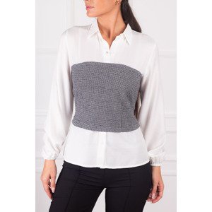 armonika Women's Gray Corset Detailed Long-Sleeve Shirt with Shirred Waist