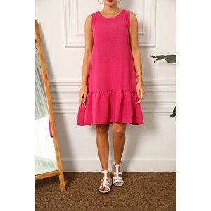 armonika Women's Fuchsia Linen Look Textured Sleeveless Dress with Frill Skirt