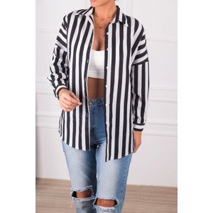 armonika Women's Black Striped Oversize Long Basic Shirt