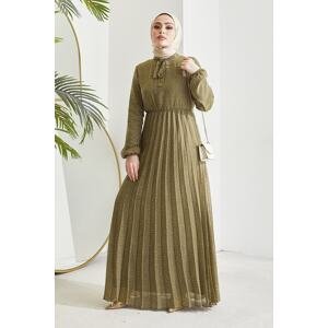 InStyle Ramona Chrumkavé vzorované šifónové hidžábové šaty - khaki