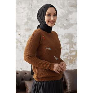 InStyle Minsa Bird Pattern Embroidered Knitwear Sweater - Brown