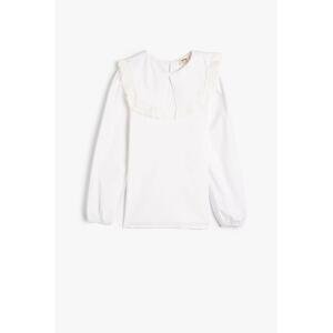 Koton Girl's School Shirt Buttonless Long Sleeve Wide Collar Ruffle Detailed Cotton