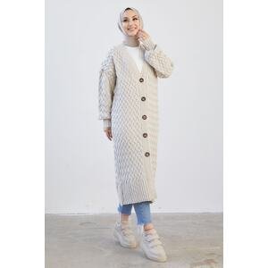 InStyle Arene Long Knitted Knitwear Cardigan with Buttons - Cream