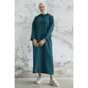 Svetrové šaty s kapucňou InStyle Ivona - olejová zelená