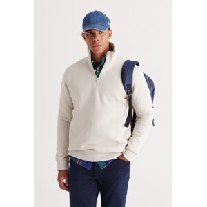 AC&Co / Altınyıldız Classics Men's Beige Standard Fit Normal Cut Stand-Up Bato Collar Cotton Sweatshirt