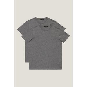 AC&Co / Altınyıldız Classics Pánske sivé slim fit kúsok s úzkym strihom Crew Neck 2-dielne balenie tričiek