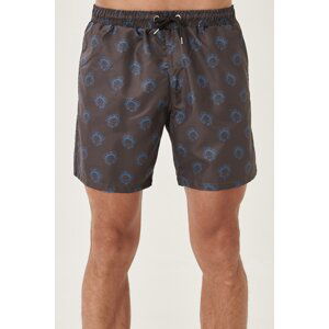 AC&Co / Altınyıldız Classics Men's Black Saxe Blue Standard Fit Casual Patterned Swimwear Marine Shorts