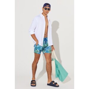 AC&Co / Altınyıldız Classics Men's Turquoise Standard Fit Regular Cut Quick Drying Pocket Patterned Swimsuit Swim Shorts