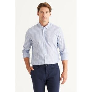 AC&Co / Altınyıldız Classics Men's White-Blue Slim Fit Slim Fit Buttoned Collar 100% Cotton Striped Shirt