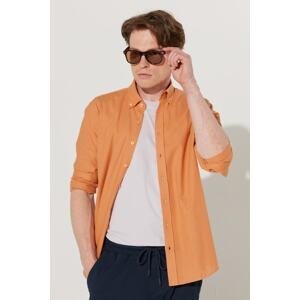AC&Co / Altınyıldız Classics Men's Tile Tailored Slim Fit Buttoned Collar Linen Look 100% Cotton Flamed Shirt