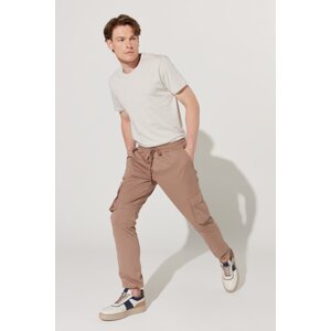 AC&Co / Altınyıldız Classics Men's Mink Elastic Waist And Legs, Slim Fit Slim Fit Slim Fit Cargo Pocket Cotton Flexible Trousers.