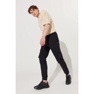 AC&Co / Altınyıldız Classics Men's Black Slim Fit Slim Fit Cargo Pocket Cotton Flexible Trousers with Elastic Waist and Leg Legs