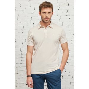 AC&Co / Altınyıldız Classics Men's Beige-white Easily Ironable Slim Fit Slim Fit Polo Neck Short Sleeved Jacquard T-Shirt.
