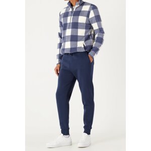 AC&Co / Altınyıldız Classics Men's Navy Blue Standard Fit Normal Cut 3 Thread Yarn Inner Fleece Cotton Comfortable Sweatpants.