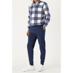 AC&Co / Altınyıldız Classics Men's Navy Blue Standard Fit Normal Cut 3 Thread Yarn Inner Fleece Cotton Comfortable Sweatpants.