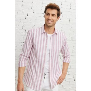 AC&Co / Altınyıldız Classics Men's White-burgundy Comfort Fit Relaxed Fit 100% Cotton Classic Collar Shirt