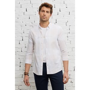 AC&Co / Altınyıldız Classics Men's Beige-white Slim Fit Slim Fit Buttoned Collar 100% Cotton Striped Shirt