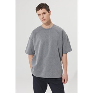 AC&Co / Altınyıldız Classics Men's Gray Melange Oversize Loose Cut Crew Neck Short Sleeve Sweatshirt T-Shirt