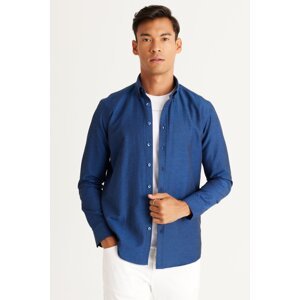 AC&Co / Altınyıldız Classics Men's Dark Navy Blue Buttoned Collar Easy to Iron Cotton Slim Fit Slim Fit Oxford Shirt