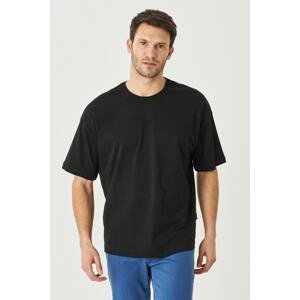 AC&Co / Altınyıldız Classics pánske čierne oversized voľné tričko, crew neck tričko zo 100% bavlny.