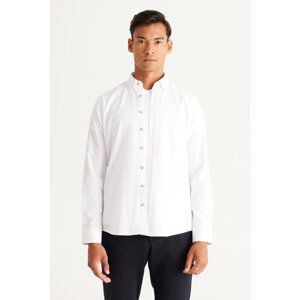 AC&Co / Altınyıldız Classics Men's White Slim Fit Slim Fit Cotton Oxford Shirt with Hidden Buttons and Long Sleeved Collar.
