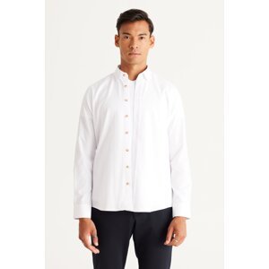 AC&Co / Altınyıldız Classics Men's White Slim Fit Slim Fit Cotton Hidden Button Collar Long Sleeve Oxford Shirt
