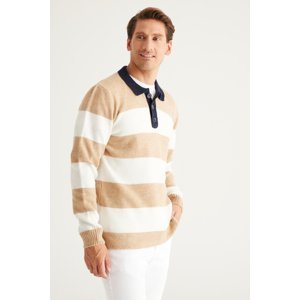 AC&Co / Altınyıldız Classics Men's Milk Brown-ecru Standard Fit Normal Cut Polo Neck Raised Soft Textured Knitwear Sweater