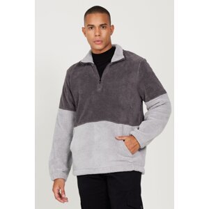 AC&Co / Altınyıldız Classics Men's A.melange G.melange Standard Fit High Neck Kangaroo Pocket Double Color Sherpa Fleece Sweatshirt
