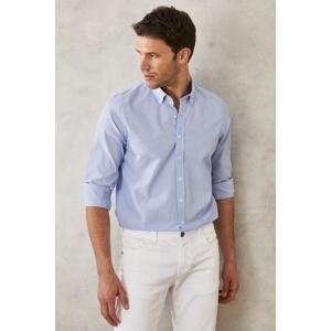AC&Co / Altınyıldız Classics Men's Blue Slim Fit Slim-fit Oxford Buttoned Collar Gingham Cotton Shirt.