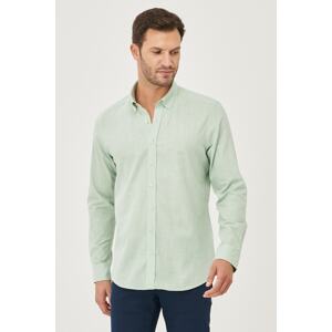 AC&Co / Altınyıldız Classics Men's A.mint Tailored Slim Fit Buttoned Collar Linen Look 100% Cotton Flamed Shirt