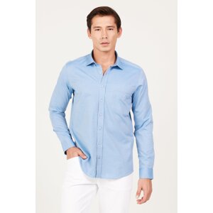 AC&Co / Altınyıldız Classics Men's Blue Slim Fit Slim Fit Classic Collar Cotton Dobby Shirt