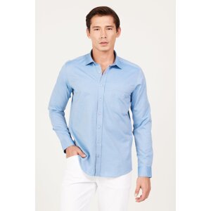 AC&Co / Altınyıldız Classics Men's Blue Slim Fit Narrow Cut Classic Collar Cotton Dobby Shirt