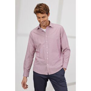 AC&Co / Altınyıldız Classics Men's Claret Red-white Comfort Fit Comfy Cut Classic Collar Cotton Striped Shirt.