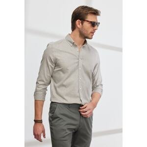 AC&Co / Altınyıldız Classics Men's Beige Slim Fit Slim Fit Button-down Collar Cotton Dobby Linen Shirt